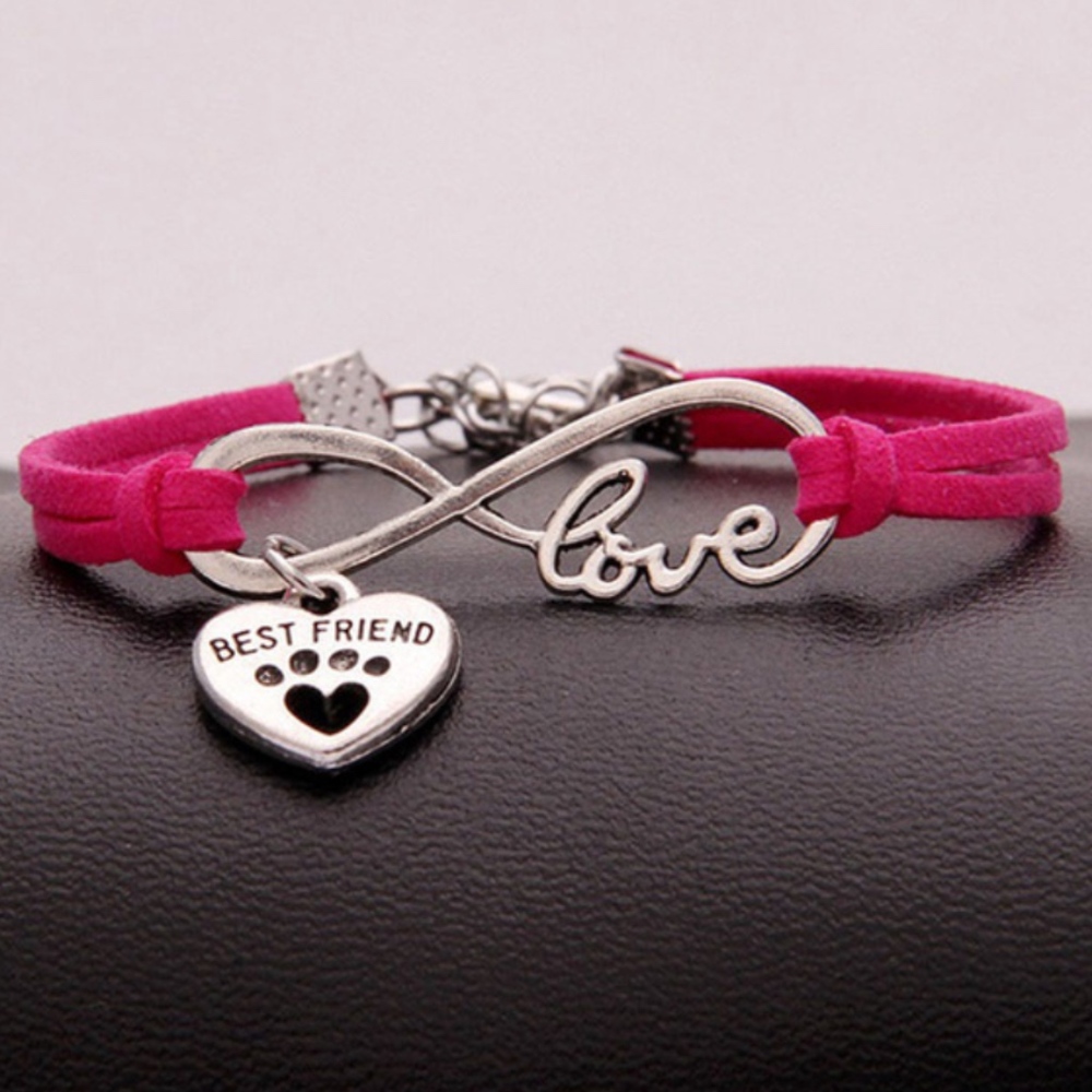 Infinite Pet Paw BFF Love Fuchsia Leather Bracelet